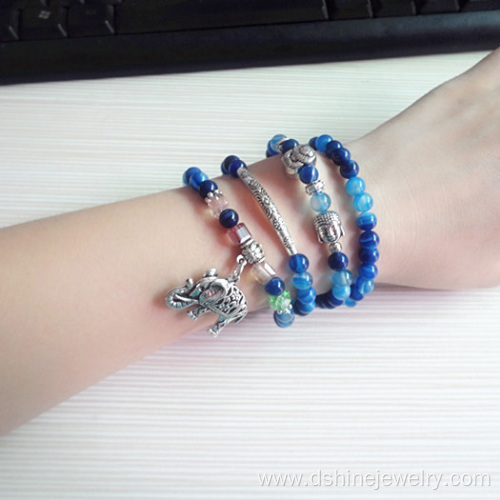 Natural Agate Beads Bracelet Retro Elephant Pendant Bracelet